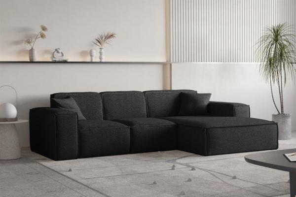 Ecksofa Designersofa CELES PREMIUM Stoff Ascot Bukla Schwarz Ottomane Rechts