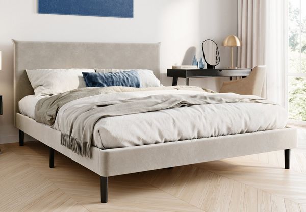 Home Collective Polsterbett 140x200 und 160x200 cm mit Lattenrost und weichem Bezug, Bettgestell (Doppelbett mit gepolstertem Kopfteil, robustes Gestell, hoher Liegekomfort), 160x200 cm, Beige, Samtbezug