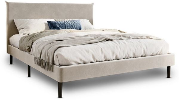 Home Collective Polsterbett 140x200 und 160x200 cm mit Lattenrost und weichem Bezug, Bettgestell (Doppelbett mit gepolstertem Kopfteil, robustes Gestell, hoher Liegekomfort), 160x200 cm, Beige, Samtbezug