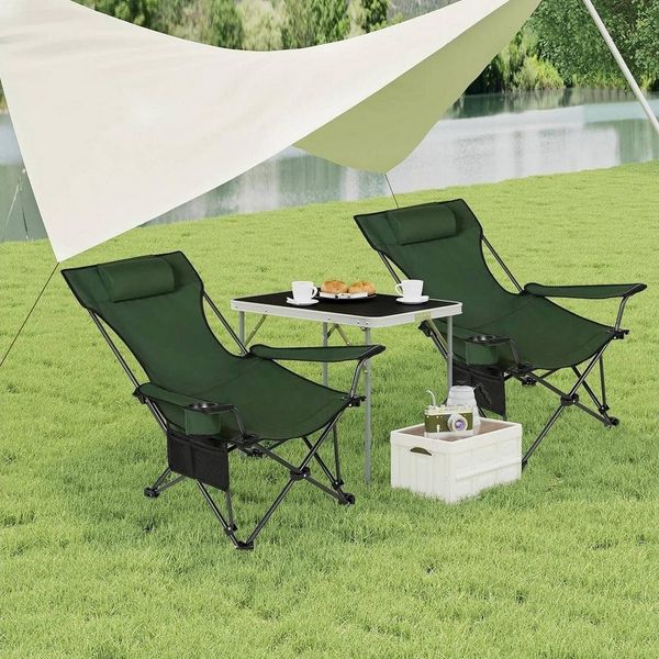 Woltu Campingstuhl (2 St), klappbar für Outdoor mit Armlehnen Getränkehalter