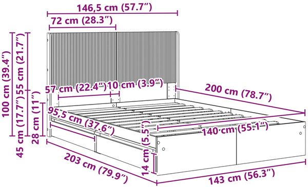 vidaXL Bettgestell mit Stauraum und Kopfteil 3 pcs Holzwerkstoff 3414021 Bild 11