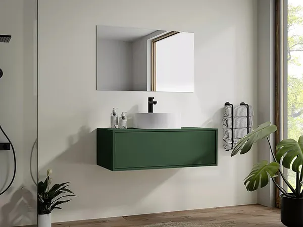 Vente-unique - TEANA Waschbeckenmöbel Holz, Platte Grün - B 47 cm x H 32 cm x L 94 cm