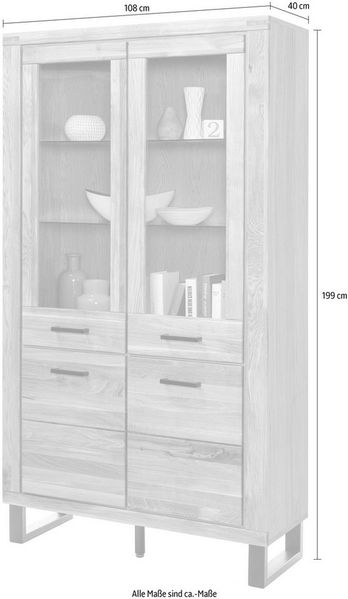 Home affaire Stauraumvitrine Metallfüße im Industrie-Design, Eiche Teilmassiv, viel Stauraum