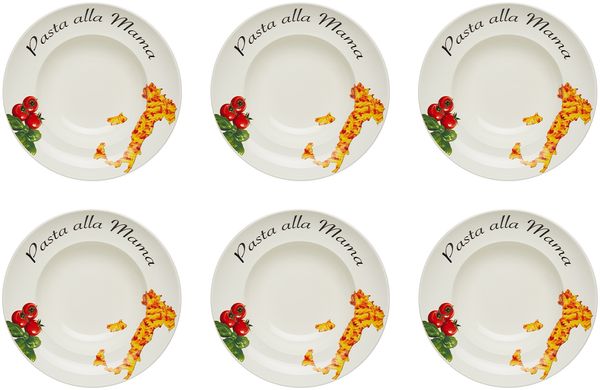 KHG 6er Set Pastateller, extra groß mit 30cm Durchmesser in Pasta alla Mama Print, perfekt für Gastro und Zuhause, hochwertiges Porzellan, Suppenteller, Salatteller, SpülmaschinengeeignetKHG 2er Set Pastateller, extra groß mit 30cm Durchmesser in Past...