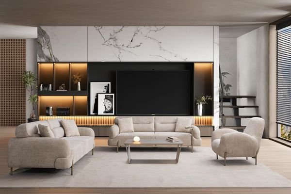 Nobelaa 'Irisia' Sofa Set 3+3+1 mit Schlaffunktion, Beige