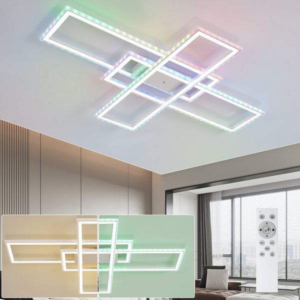 ZMH Deckenlampe LED Deckenleuchte Wohnzimmer - Wohnzimmerlampe Modern Dimmbar mit Fernbedienung Schlafzimmerlampe RGB Farbwechsel 50W Schlafzimmer Deckenbeleuchtung Groß für Küche Flur Esszimmer