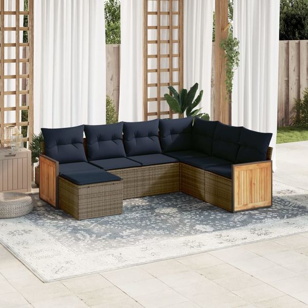 vidaXL 7-teiliges Gartensofa-Set mit Kissen, grau, Polyrattan 3227888
