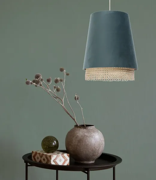 BPS Koncept 0SE0-008 Hängeleuchte SENSEI Texil aus Velourss auf PVC-Kunststoff blau, beige 1xE27 60W H:117cm Ø35cm dimmbar