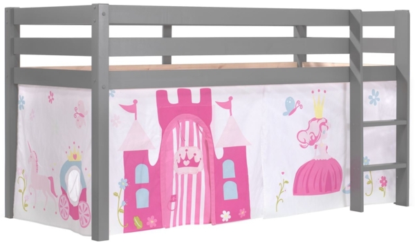 Kinderbett Karolina 210x114x106 Massivholz Grau Textilset Princess 1