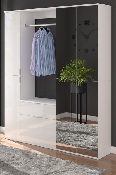 Inn. Furn Garderoben-Set SystemX, (Garderobe und Schuhschrank, weiß Hochglanz mit Spiegeltüren, 6-türig, 152 x 193 cm), Komplett-Set mit variabler Inneneinteilung