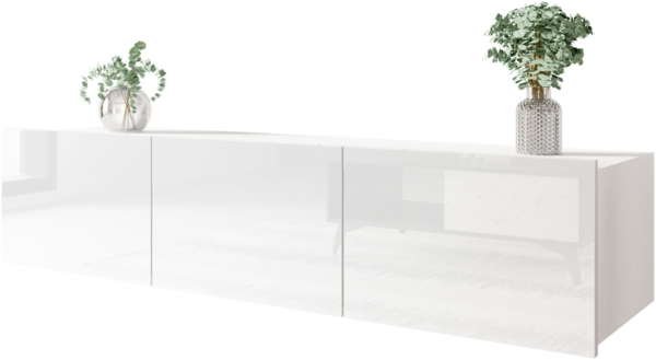 TV-Lowboard Calabrini 150 BR04 (Farbe: Weiß / Weiß Hochglanz)