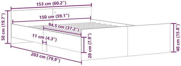 vidaXL Bettgestell mit Kopf- und Fußteil Betongrau, 150x200 cm Bild 10