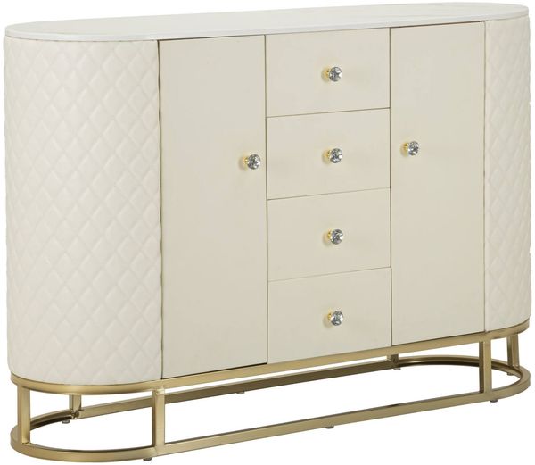 Dmora Kommode Grotte, Wohnzimmerbuffet, Wohnzimmer-Sideboard, Moderne Küchen-Speisekammer, 120x40 h85 cm, Weiß und Gold