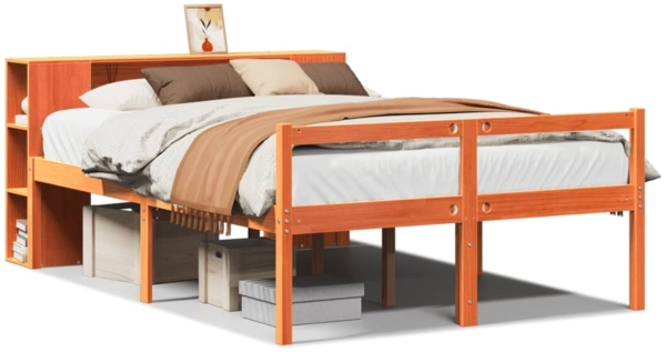 vidaXL Massivholzbett ohne Matratze Wachsbraun 135x190 cm Massivholz 3321980