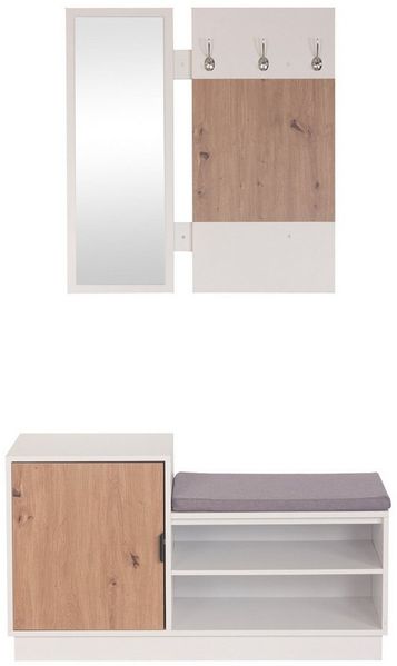HTI-Living Garderobe Garderobenpaneel mit Spiegel und Schuhbank (Set, 2 St, 1 Garderobenpaneel mit Spiegel, 1 Schuhbank), Set Wandgarderobe und Schuhregal mit Sitzkissen