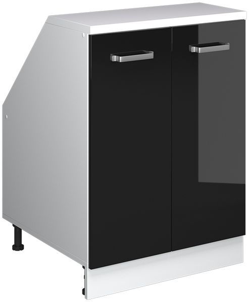Küchenschrank für Dachschrägen R-Line Schwarz Hochglanz/Weiß 60 cm mit 2 Türen, Schrankkorpus 60 cm Tiefe Vicco