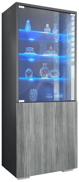 Vladon Standvitrine Granada (Vitrinenschrank, mit Glastür und Glaseinsatz inkl. LED) Anthrazit matt/Avola-Anthrazit (50 x 122,5 x 34,5 cm)