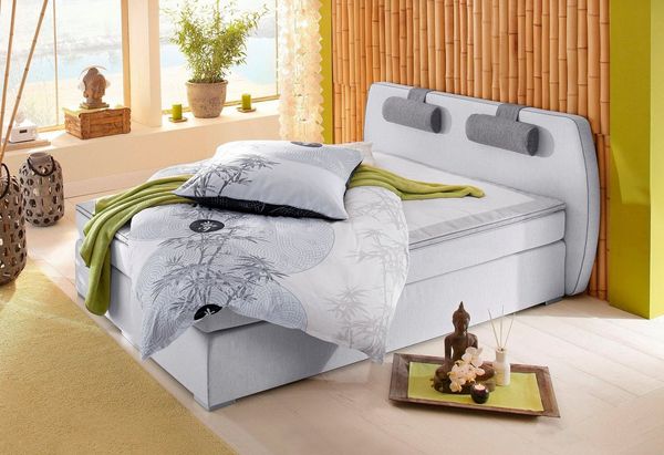 Atlantic Home Collection REX Boxspringbett, 7-Zonen Taschenfederkern, Härte H3, Hellgrau, 140x200 cm