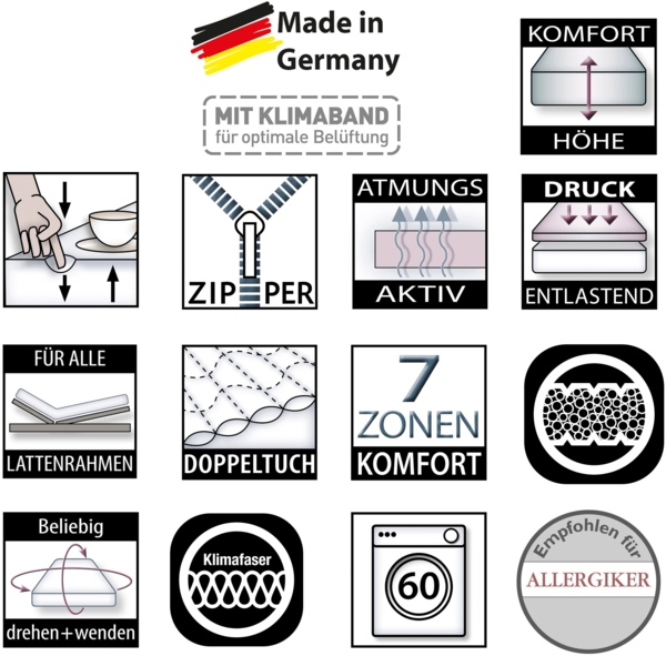 Betten-ABC Mammut – 7-Zonen-Kaltschaummatratze für Seitenschläfer, Härtegrad H2 bis H5, Größe: 180x200, Härtegrad: H5 Bild 5
