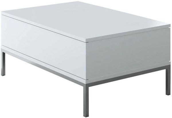 Dmora Wohnzimmertisch Vespero, Niedriger Wohnzimmertisch, Kaffeeregal, Couchtisch für Sofa, 90x60h40 cm, Weiß und Silber