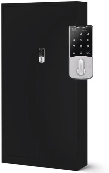 Metallschrank abschließbar DANIEL - Zahlenschloss, 5 Ebenen | Aktenschrank Büroschrank Stahl Mehrzweckschrank Werkstatt Werkzeugschrank, 185x90x40cm Schwarz