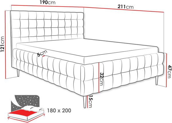 Polsterbett Aroksi Leg (Farbe: Fresh 01, Größe: 180x200 cm) Bild 5
