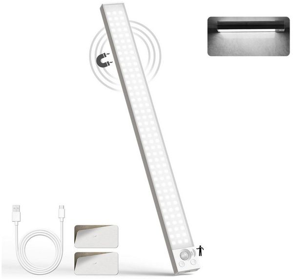 LQWELL LED Unterbauleuchte mit Bewegungsmelder, Dimmbar, Akku, USB-C Wiederaufladbar Schranklicht, LED fest integriert, Treppenlicht, Nachttischlampe 42,5 cm, 2200 mAh