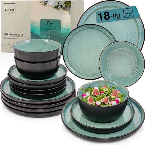 SÄNGER Steingut Geschirrset Fiji, Tafelservice 18 teilig für 6 Personen