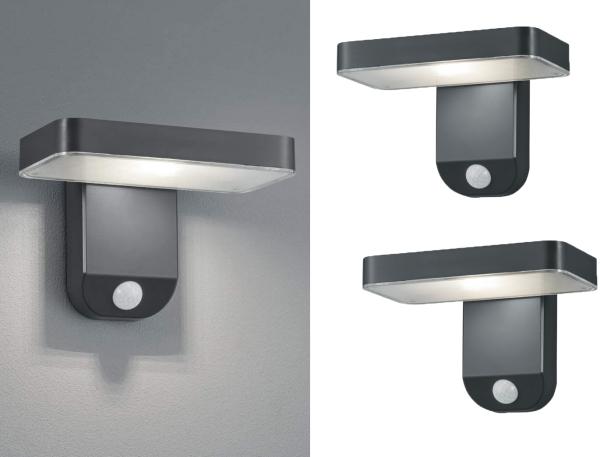 LED Solar Wandleuchte 2er Set Außenleuchten mit Bewegungsmelder in Anthrazit