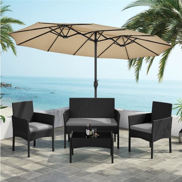 Yaheetech Balkonset Gartenmöbel-Set 4-er Set Rattanmöbel für 4 Personen, Gartengarnitur aus Zweisitzer-Sofa & 2 Einzelsofas & Kaffeetisch
