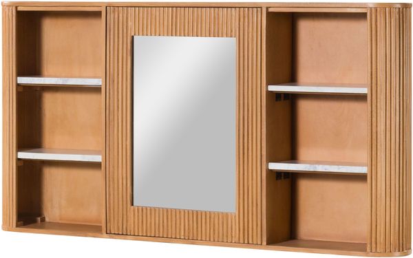 Spiegelschrank Mango 145x20x75 natur lackiert / Marmor weiß BARCELONA #546