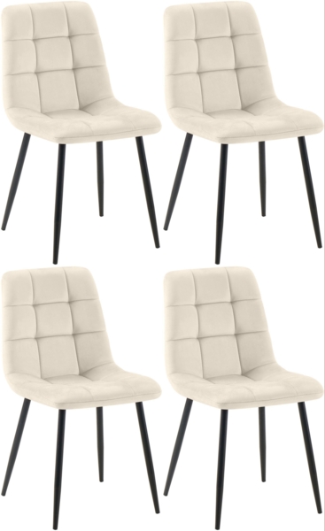 CLP 4er Set Esszimmerstühle Antibes Samtbezüge bis 150 kg belastbar,creme