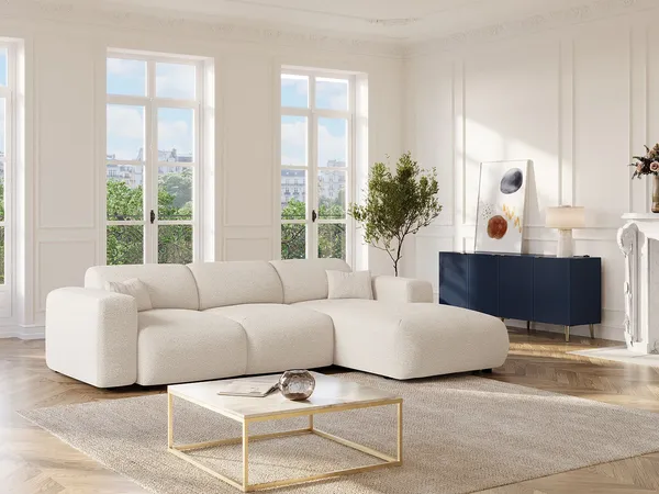 Vente-unique - POGNI Sofa Stoff Weiß - B 180 cm x H 77 cm x L 283 cm