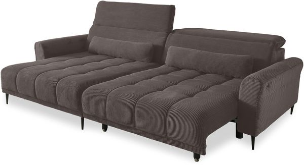 Wohnlandschaft >Wolve< elektr. Sitzverstellung, Kissen, Cord graubraun - 277x108x179cm BxHxT