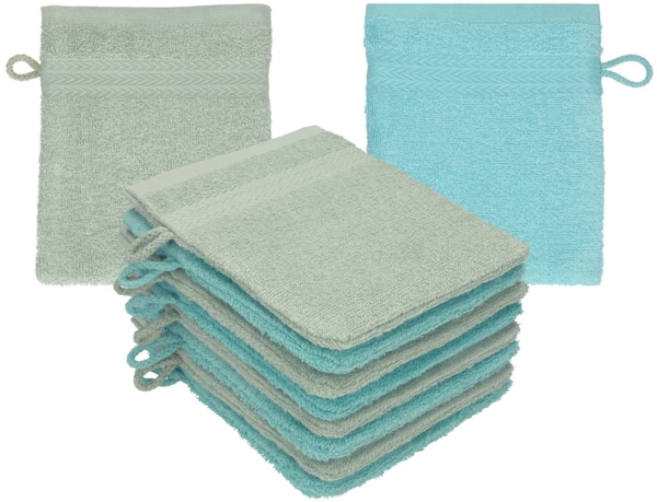 Betz Waschhandschuh 10 Stück Waschhandschuhe Premium 100% Baumwolle Waschlappen Set 16x21 cm Farbe heugrün - Ocean (10-tlg)