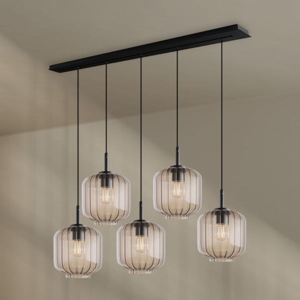 s.luce Velo Esstischlampe 5-flammig 160cm Baldachin Ø 20cm Klar, Schwarz