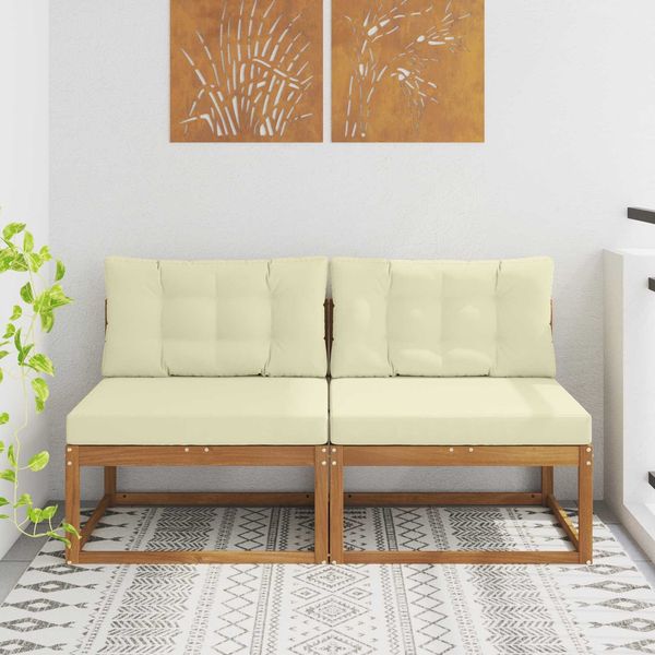 vidaXL Outdoor Mittelsofa mit Kissen 2 Stück Natur 900537