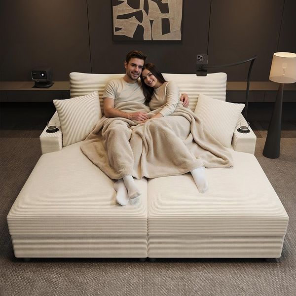 Sweiko Schlafsofa Doppelschlafsofa(XXL) mit Schlaf-Liegefunktion, mit Handyhalterung, USB-Anschluss und Getränkehalter, für Wohnzimmer