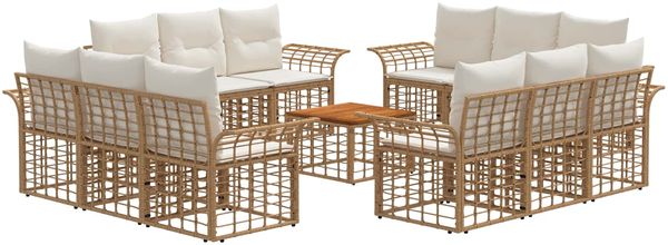 vidaXL Outdoor-Sofagarnitur 13 pcs Natürlich und Cremweiß Polyester 3437658