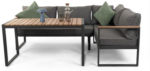 Toledo Lounge-Set, Stahl und Holz-Kunststoff-Gemisch, Grau, mit 2-Sitzer und Tisch, 120 x 60 x 65 cm