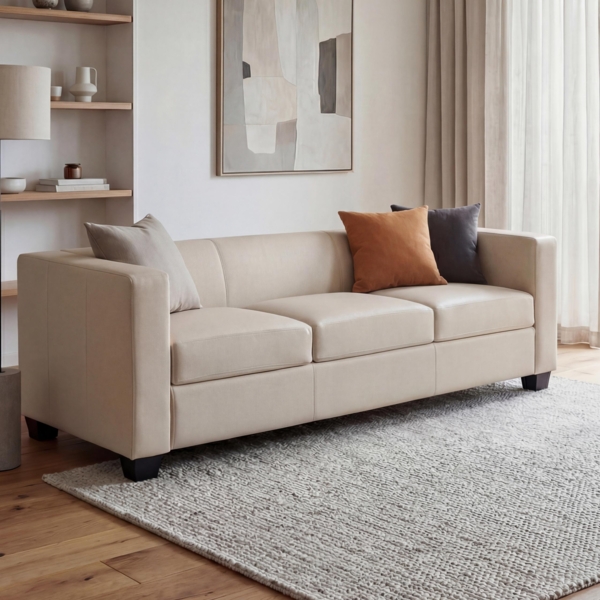 3er Sofa Couch Loungesofa Lille ~ Leder, creme