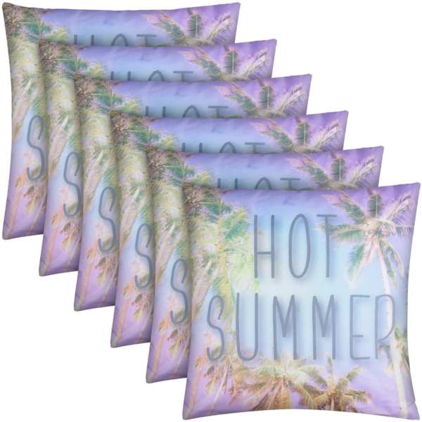 Outdoor Kissen 6er Pack ( 45 x 45 cm ) "Hot Summer" Dekokissen Fotodruck - Reißverschluss - Schmutz Wasserabweisend Garten - abnehmbarer Kissenbezug