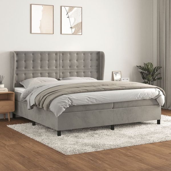 vidaXL Boxspringbett mit Matratze Hellgrau 200x200 cm Samt, Härtegrad: H2 [3129471]