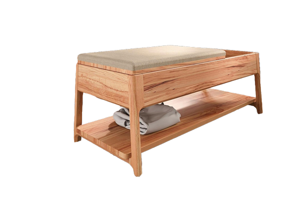 Bank Swig aus Kernbuche massiv geölt 107x47 mit Polster Beige und Holzbeinen