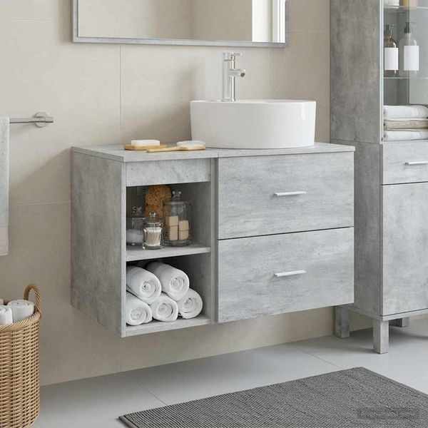 vidaXL Badezimmermöbel-Set 2 pcs Betongrau Holzwerkstoff 3403907