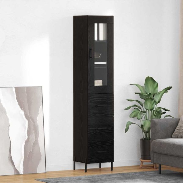 Highboard, BuffetSchrank, Büroschrank Schwarz Eichen-Optik 34,5 x 34 x 180 cm Holzwerkstoff