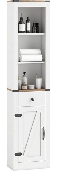COSTWAY Hochschrank Badezimmerschrank schmal mit Schublade 173cm weiß