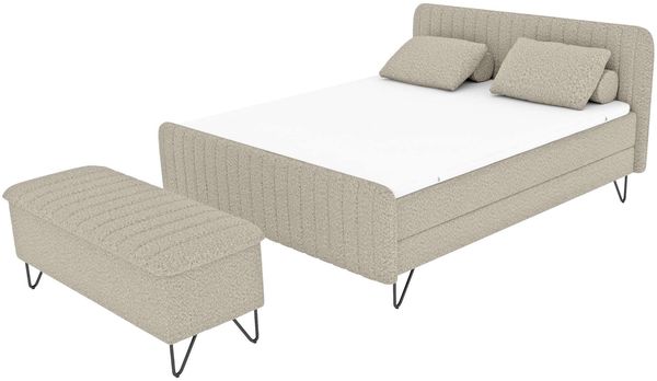 Boxspringbett Aurelio Hocker - Boucle-Stoff - creme - 180x200 cm