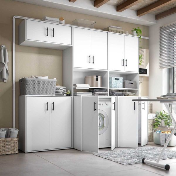Mehrzweckschrank-Set >LAUNDRY< (6-teilig) in Artik Weiß - 226x206x40 (BxHxT)