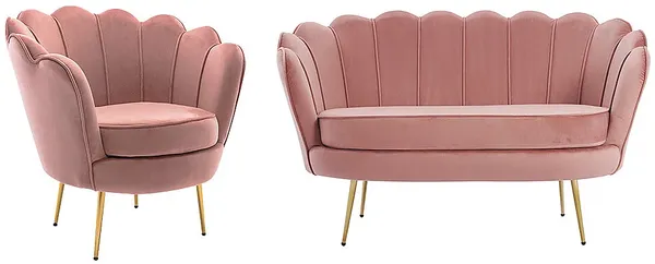 Vente-unique - DANDELION Sofa and armchair set SamtStoff Puderrosa - B 73 cm75 cm x H 78 cm76,5 cm x L 124 cm78 cm